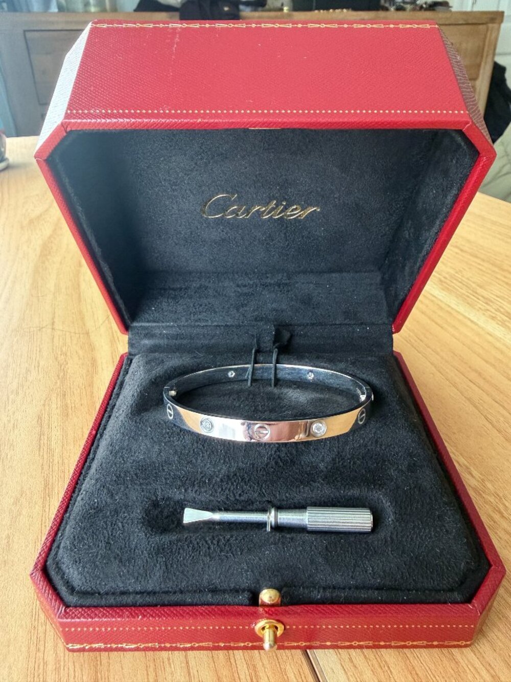 Authentic Cartier Love Bracelet Classic Model 4 Diamonds White Gold Size 20